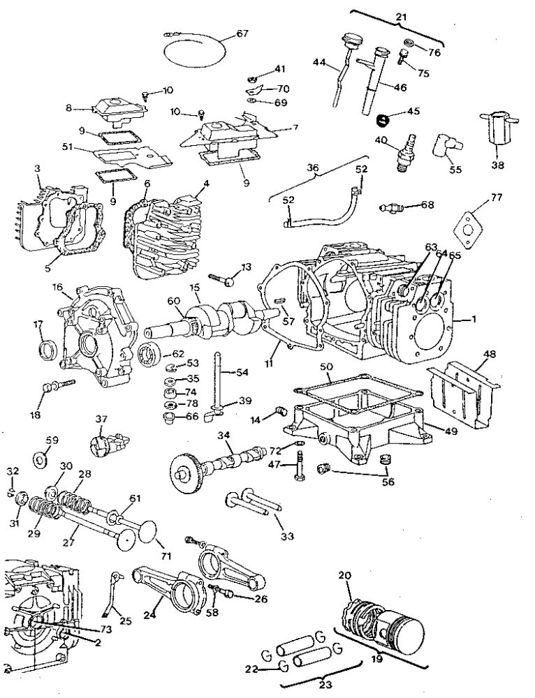 Cylinder, Crankshaft And Engine Base Diagram and Parts List for 422437-1210-01  Briggs and Stratton Engine